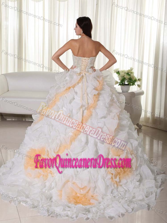 Gorgeous Appliqued Ruffled White Ball Gown Quinceanera Dress in Organza