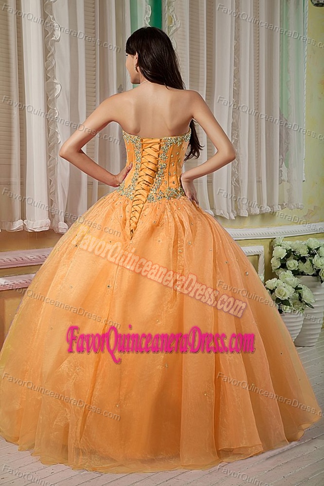 Exclusive Lace-up Organza Satin Orange Quinces Dresses with Beading