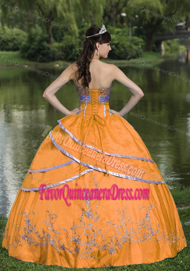 Trendy Corset Satin Embroidered Orange Quinceanera Dresses Cheap