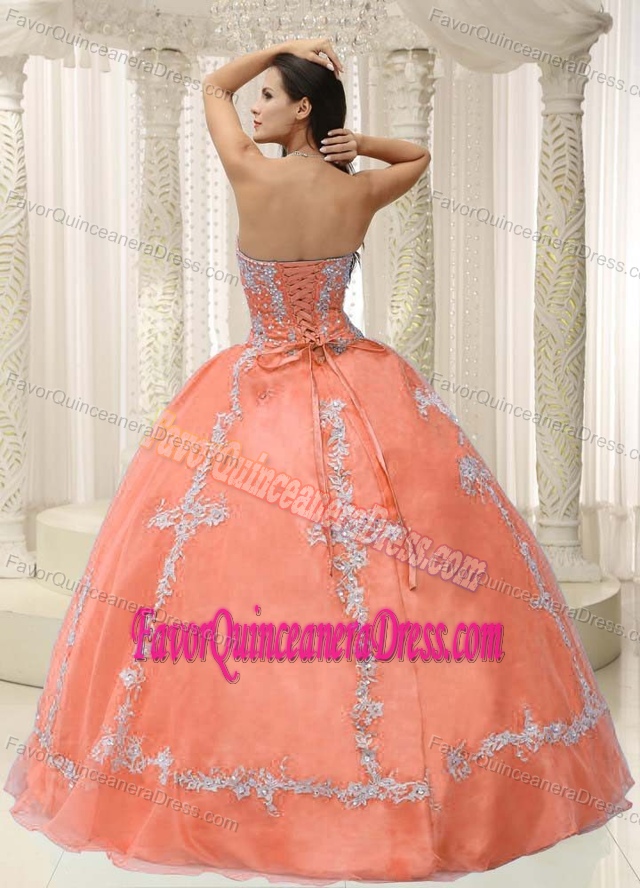 Romantic Appliqued Orange Sweet 15 Quinceanera Dress in Organza Satin