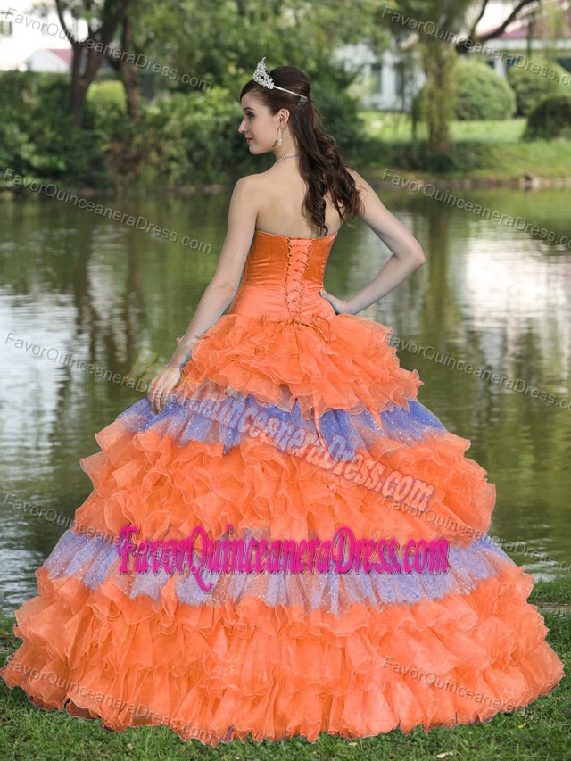 Surprising Strapless Organza Ruffled Two-toned Quince Dress with Sequin