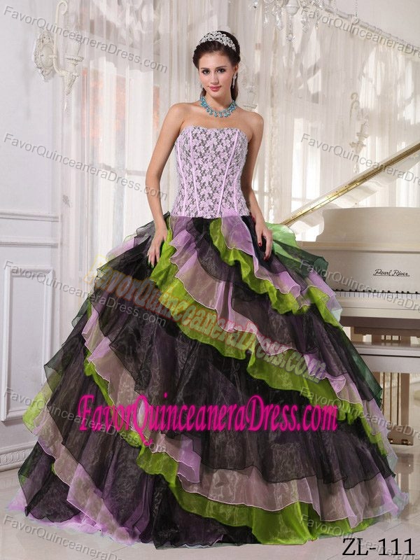 Multicolor Ball Gown Strapless Quinceanera Dress with Layers and Beading