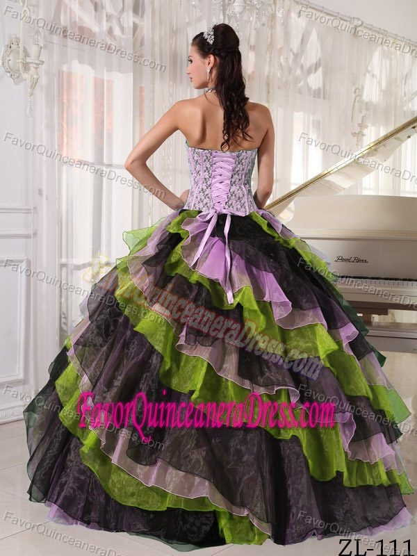 Multicolor Ball Gown Strapless Quinceanera Dress with Layers and Beading