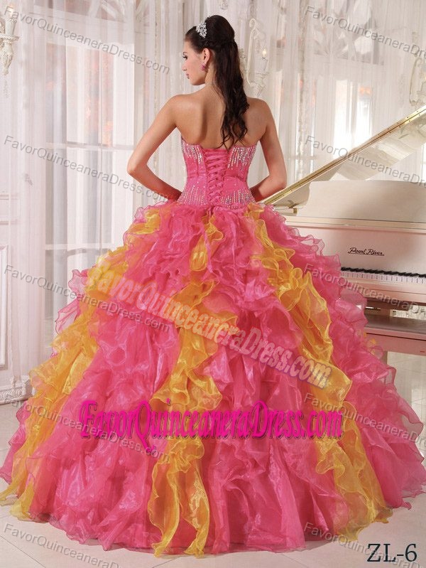 Watermelon and Orange Ball Gown Sweetheart Beaded Quinceanera Dresses