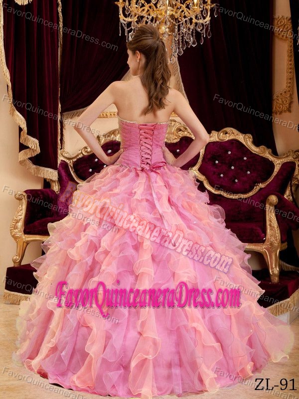 Rose Pink Ball Gown Sweetheart Organza Quinceanera Dresses with Layers