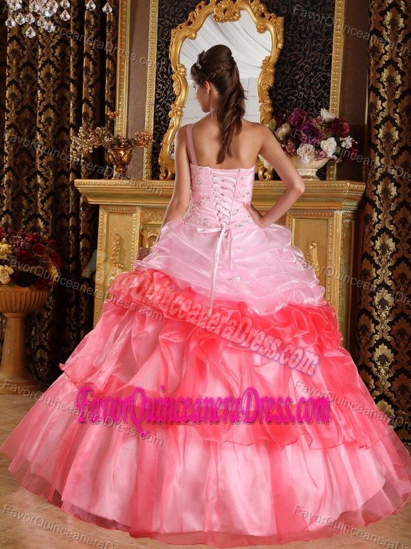Romantic Watermelon Ball Gown One Shoulder Beaded Quinceanera Dresses