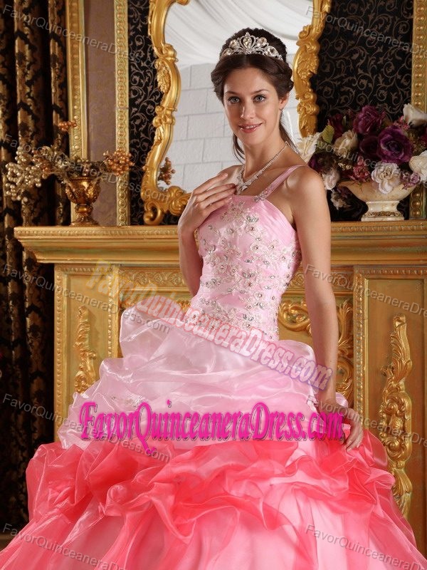 Romantic Watermelon Ball Gown One Shoulder Beaded Quinceanera Dresses