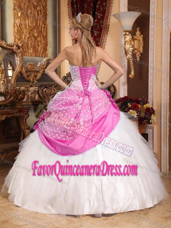 Beautiful Taffeta and Tulle Quinceanera Dress with Hand Made Flowers