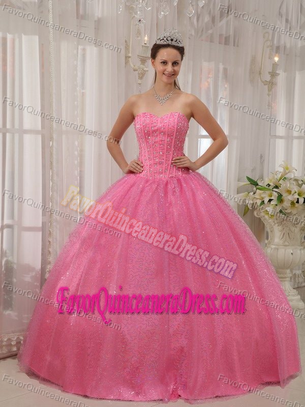 Sweetheart Floor-length Pink Quinceanera Gown Dresses with Beading