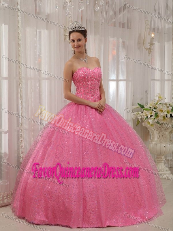 Sweetheart Floor-length Pink Quinceanera Gown Dresses with Beading