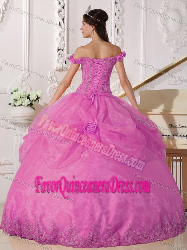 Lavender Off the Shoulder Taffeta and Organza Quince Dress with Appliques