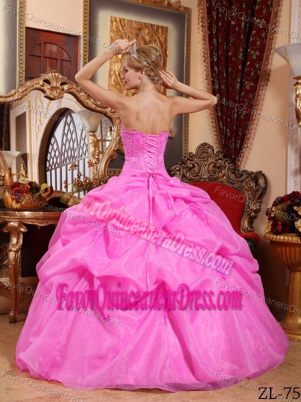 Vintage Organza Appliqued Hot Pink Quinceanera Dress with Pick-ups