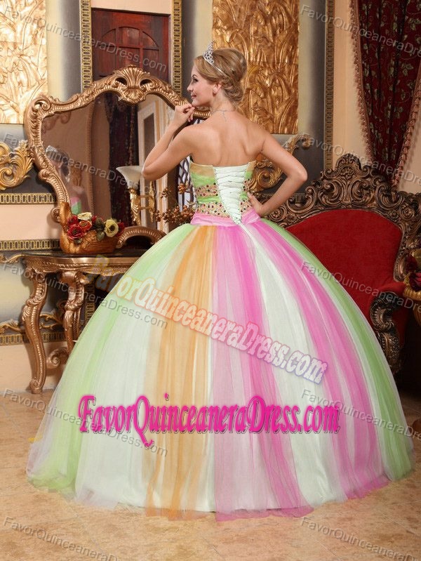 Brand New Multi-colored Sweetheart Tulle Quinceanera Dress with Beading