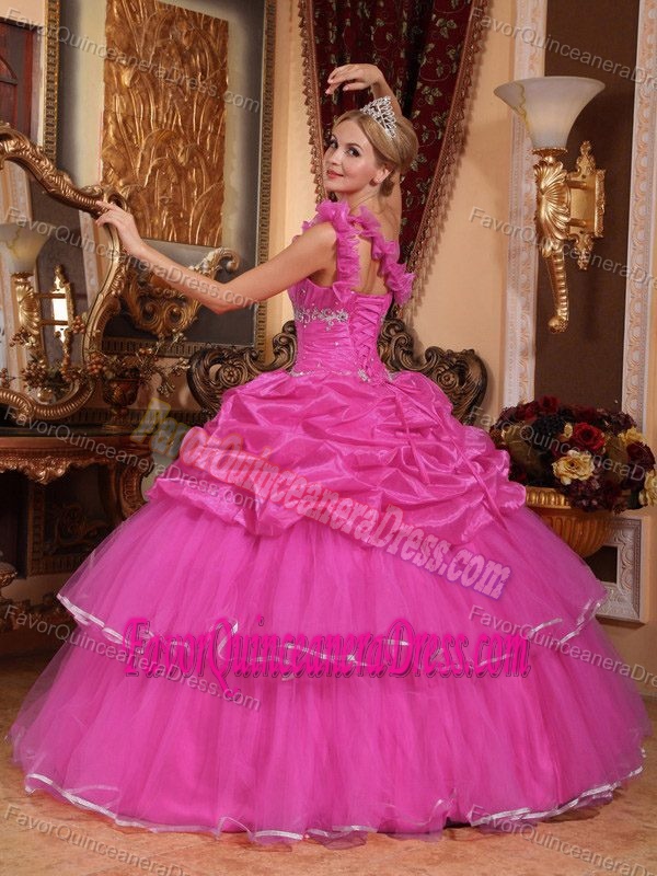 Ornate One Shoulder Organza Beaded Quinceanera Gown with Pick-ups