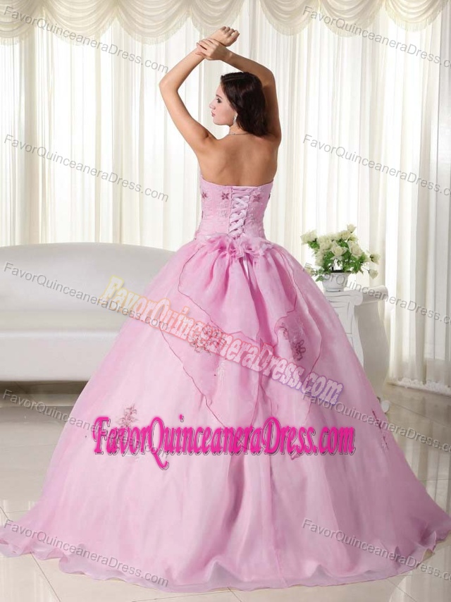 Cheap Organza Embroidered Quinceanera Gown Dresses in Baby Pink