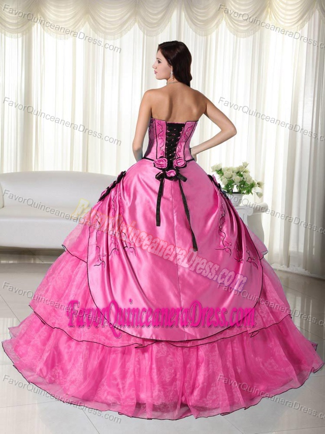 Ornate Hot Pink Strapless Organza Quinceanera Gowns with Beading