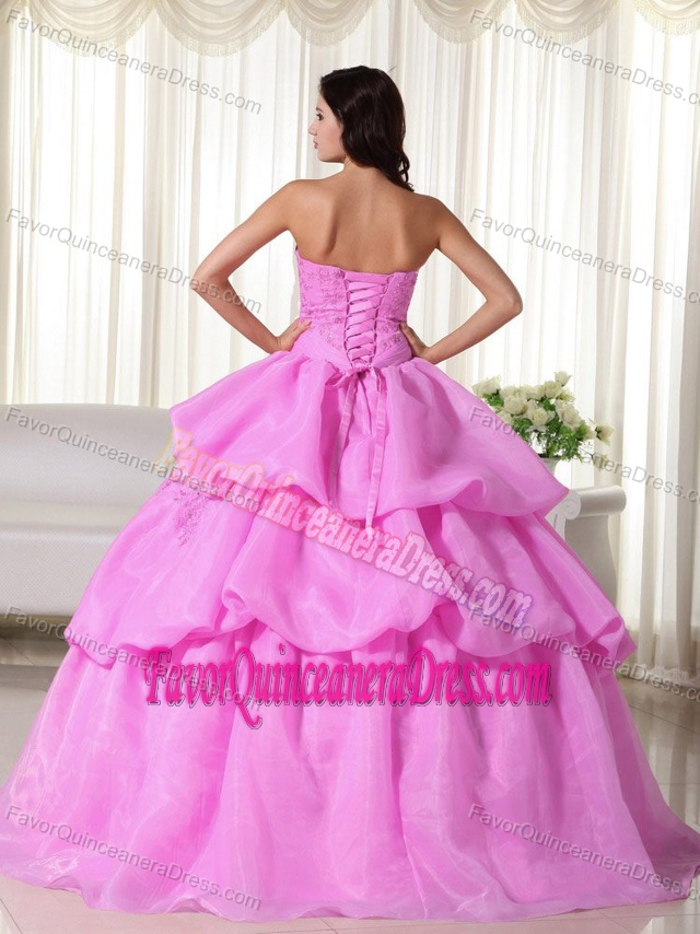 Cheap Hot Pink Strapless Hand Flowers Quinceanera Gowns in Organza