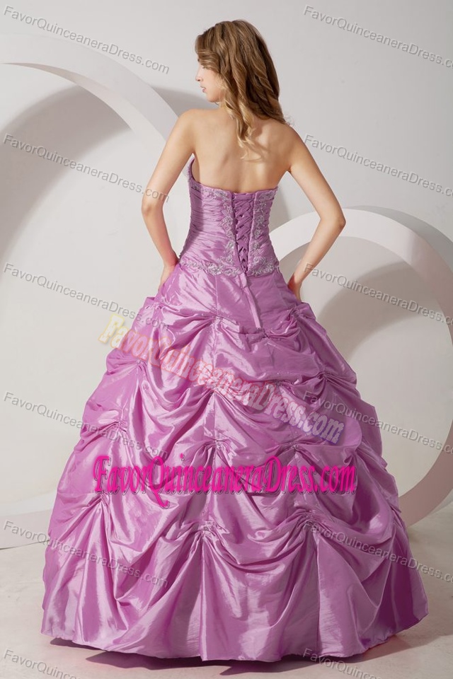 Angel Strapless Taffeta Appliqued Quinceanera Gown Dress in Lavender