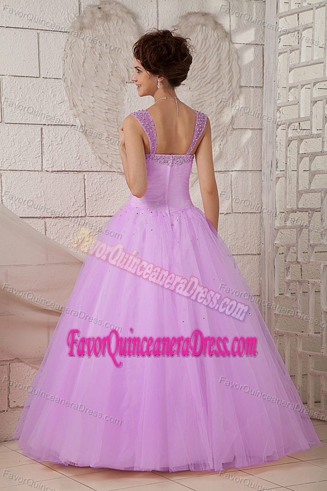 Brand New Style Lavender Straps Tulle Quinceanea Dress with Beading