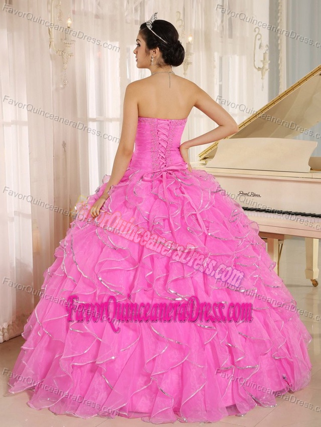 Dazzling 2013 Ruffled Beaded Quinceanera Gown Dresses in Hot Pink