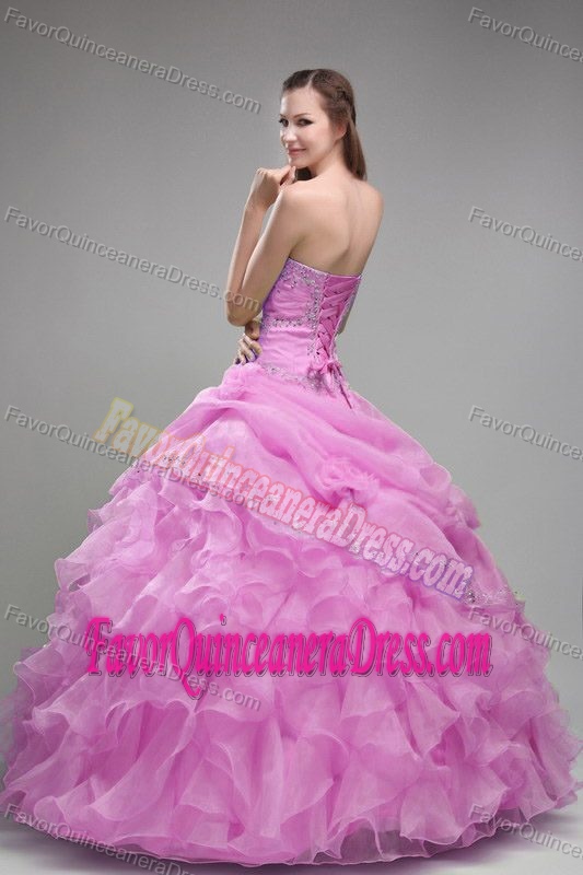 Brand New Pink Organza Quinceanera Dress with Beading and Ruffles