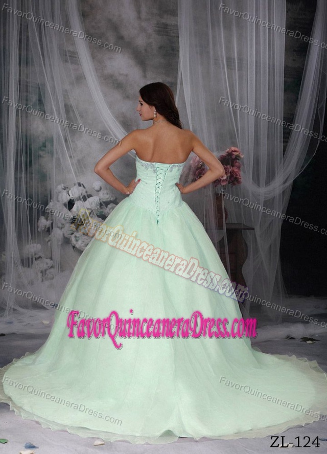 Best Seller Court Train Apple Green Quinceanera Gown Dresses in Organza