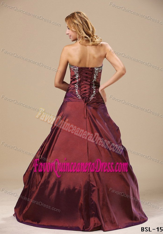 Fabulous Appliqued Burgundy Quinces Dresses in Organza and Taffeta