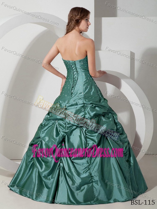 Good Quality Pick-ups Beaded Green Quinceanera Dresses in Taffeta