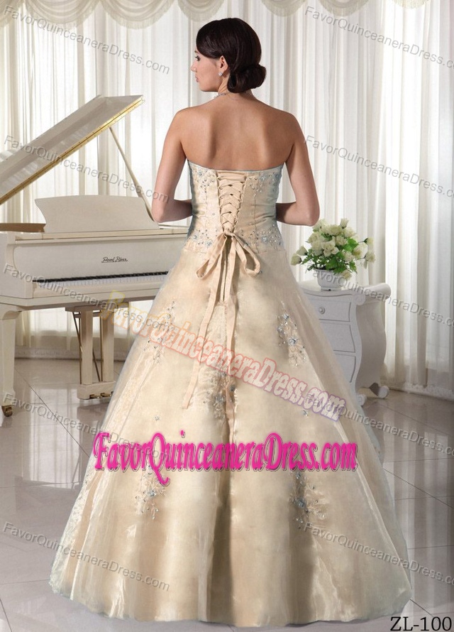 Exclusive Organza Taffeta Champagne Dress for Quinceanera with Beads