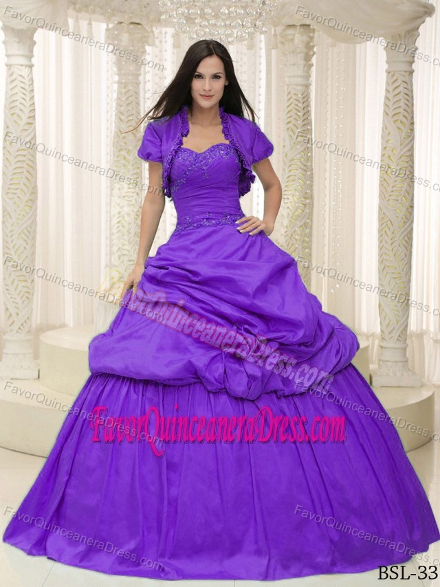 Fabulous Taffeta Sweetheart Appliqued Sweet 16 Dress in Eggplant Purple