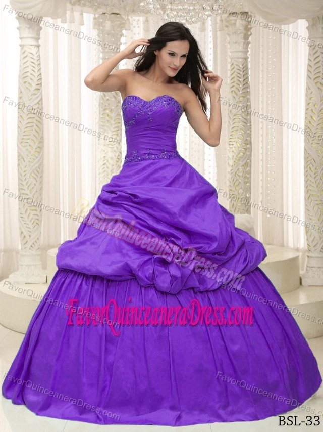 Fabulous Taffeta Sweetheart Appliqued Sweet 16 Dress in Eggplant Purple