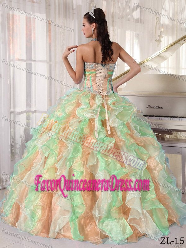 2010 Organza Ruffled Colorful Fall Quinceanera Gowns with Appliques