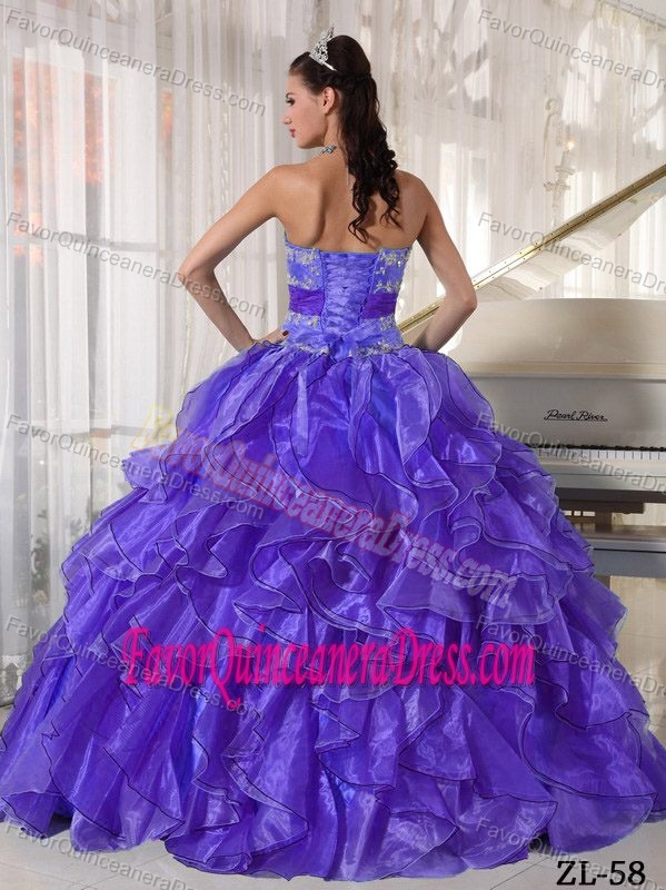 Special Style Appliqued Ruffled Organza Quinceanera Dresses in Purple