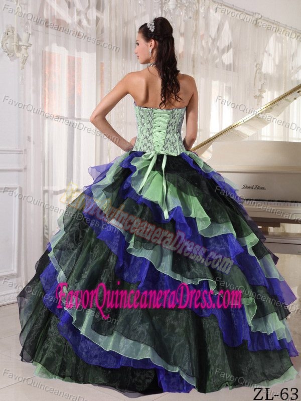 Perfect Tiered Organza Lace Multi-color Quinceanera Gowns Free Shipping