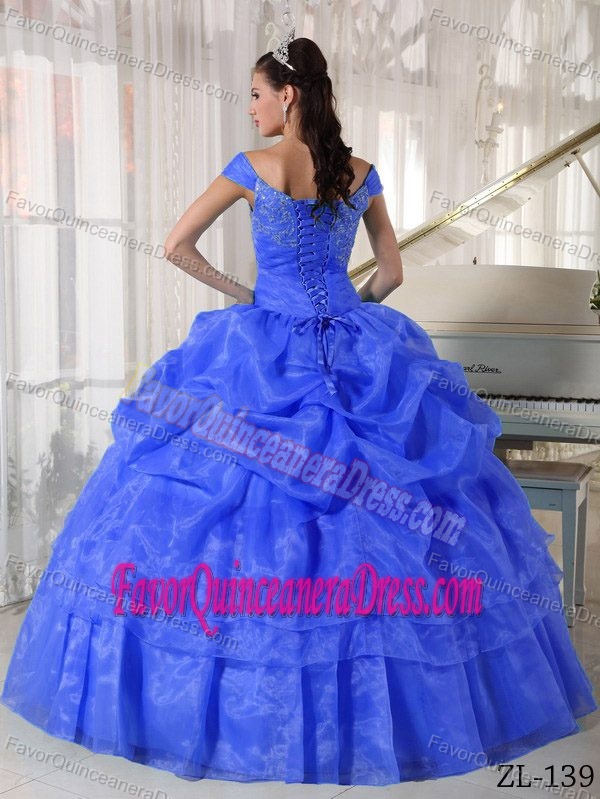 Fabulous Off-the-shoulder Organza Blue Quinceanera Dress Hot Sale