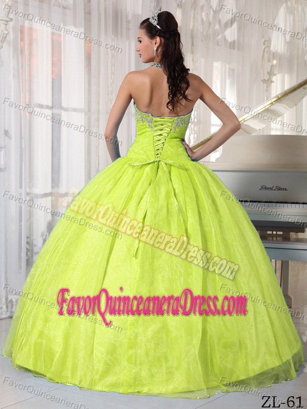 Modern Sweetheart Taffeta Organza Beaded Sweet 16 Dress in Yellow Green