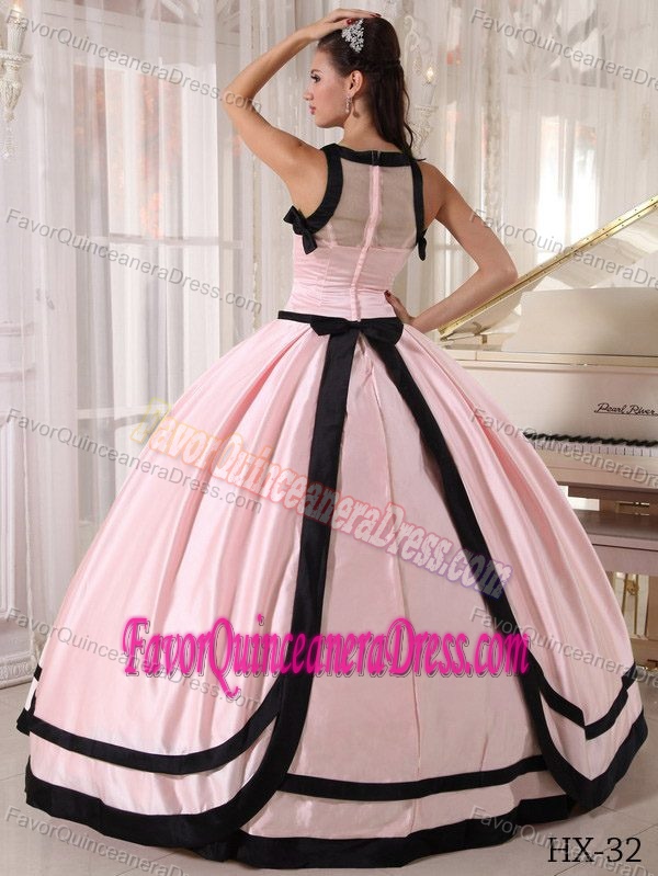 Lovely Bateau Neck Floor-length Pink Quinceanera Gown Dress in Stain