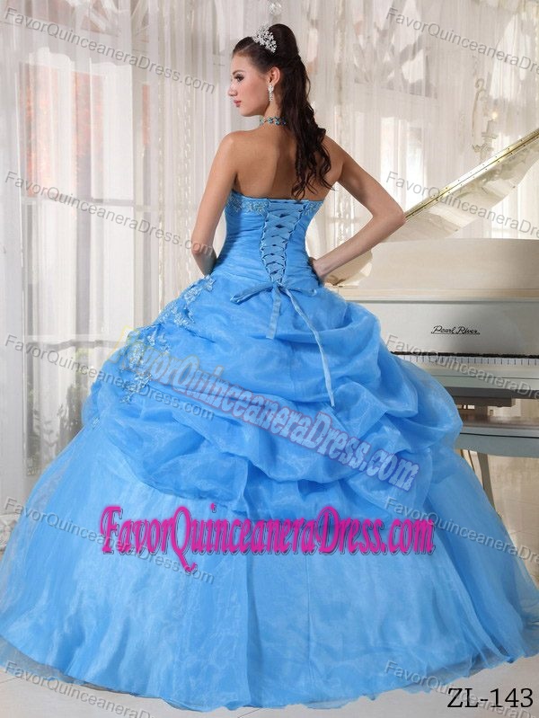 Gorgeous Strapless Baby Blue Sweet Sixteen Quinceanera Dress in Organza
