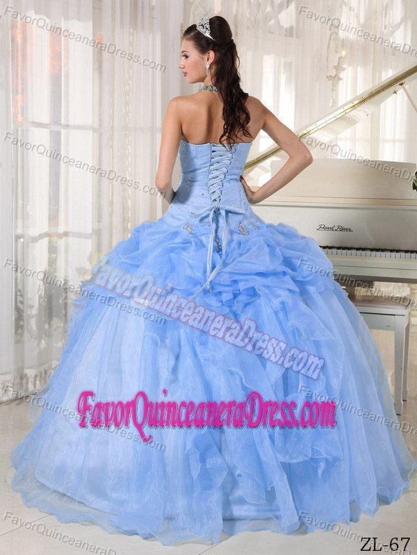 Plus Size Strapless Beaded Baby Blue Quinceanera Gowns in Organza
