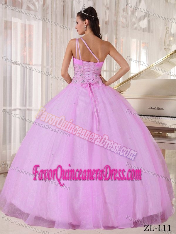 2013 Pretty One Shoulder Pink Organza Quinceanera Dresses with Beading