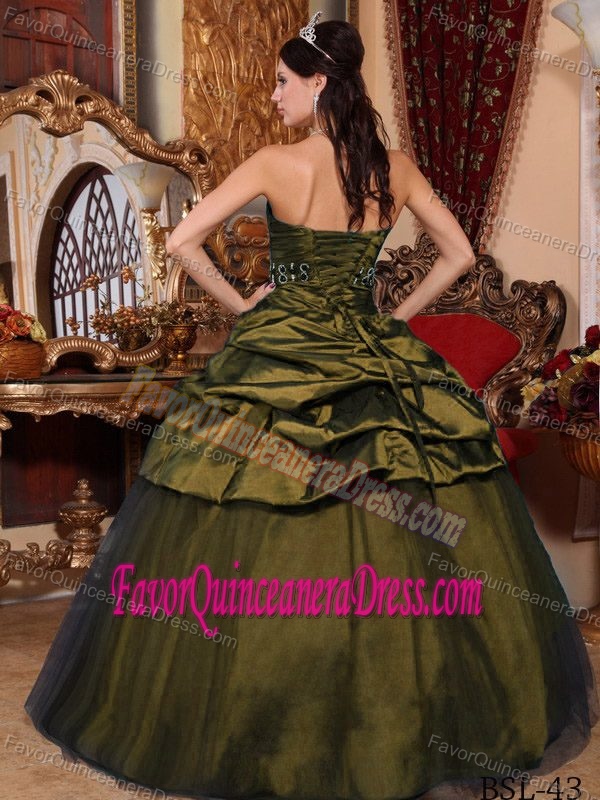 Stylish Taffeta Pick-ups Olive Green Ball Gown Sweet 16 Dresses on Sale