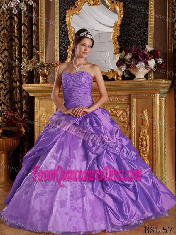 Perfect Appliqued Taffeta Organza Light Purple Quince Dress Factory