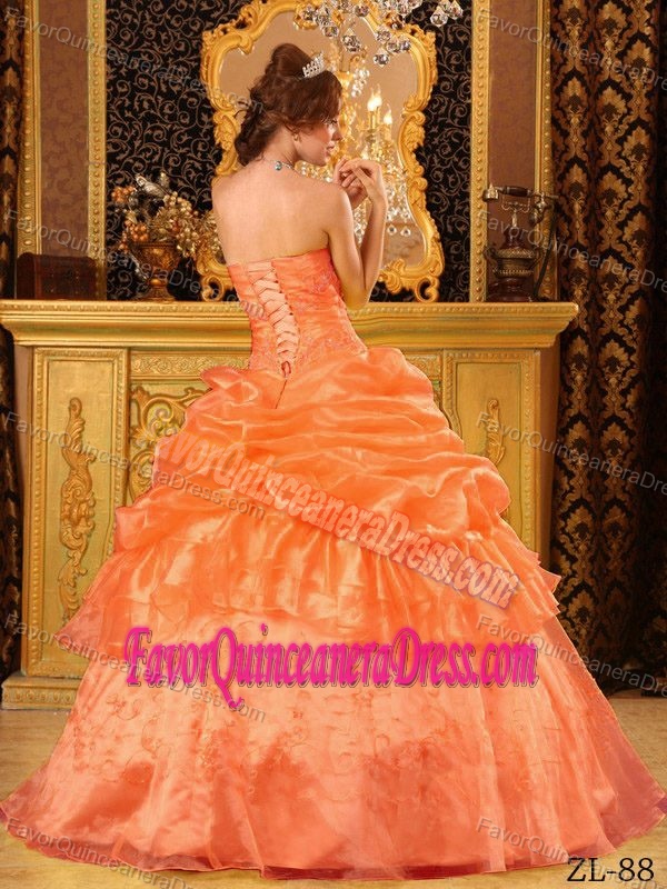 Pretty Organza Ball Gown Orange Red Quinceanera Dresses for Summer