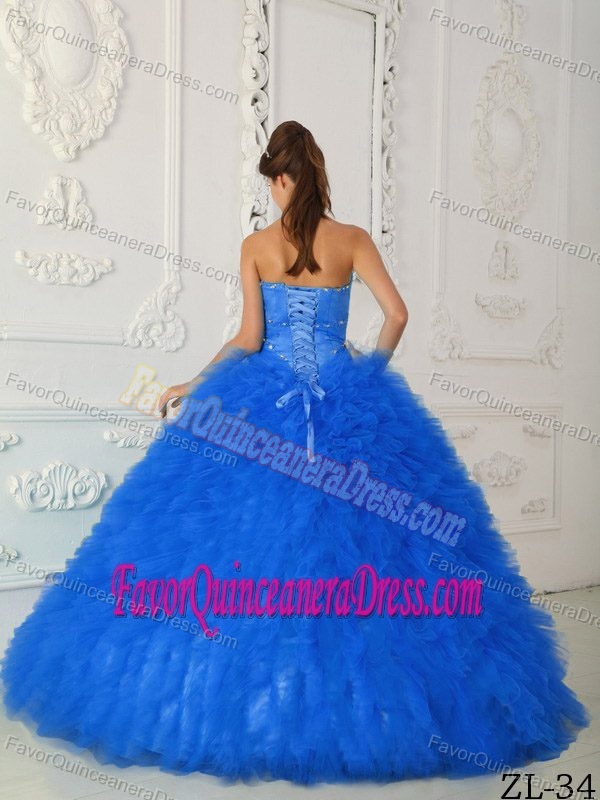 Exclusive Tulle Satin Light Blue Sweet 15 Dresses with Sweetheart Neck