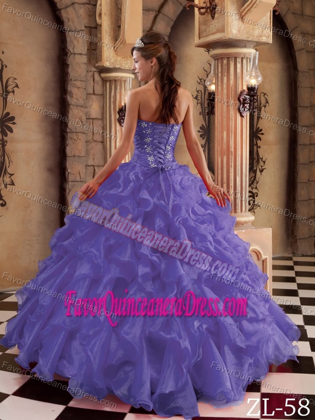 Memorable Beaded Organza Purple Quinceanera Gown with Ruffled Hem