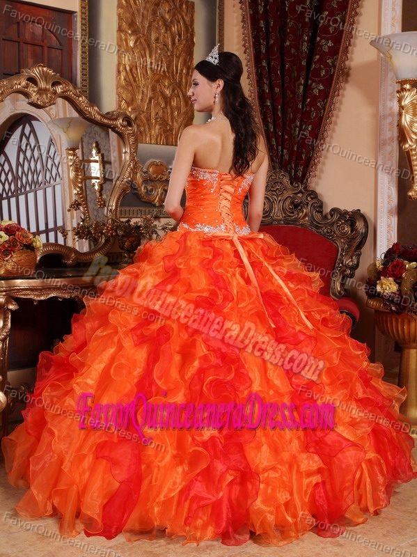 Good Quality Beaded Ruffled Orange Quinceanera Gown in The Mainstream