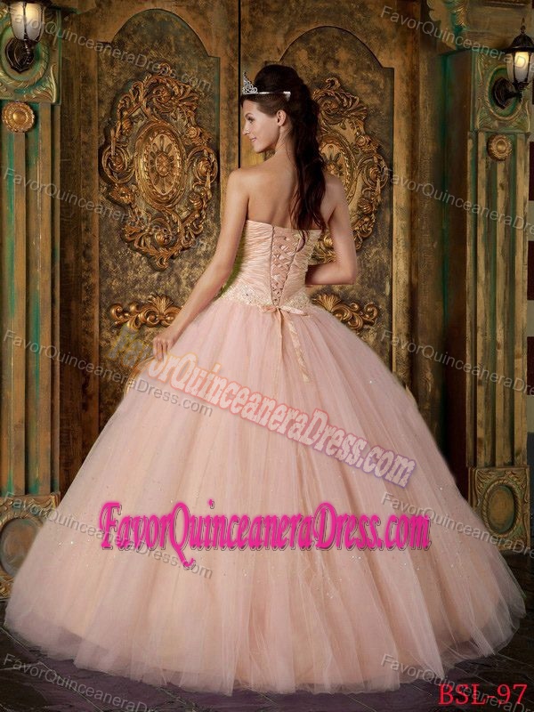 Gorgeous Strapless Appliqued Pink Quinceanera Dress in Taffeta and Tulle
