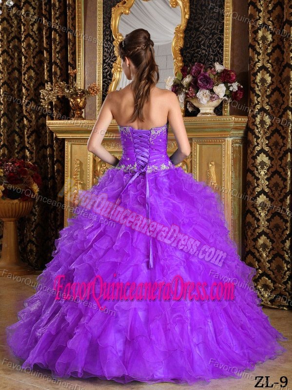 Hot Taffeta Organza Light Purple Sweet 15 Dress with Appliques and Ruffles