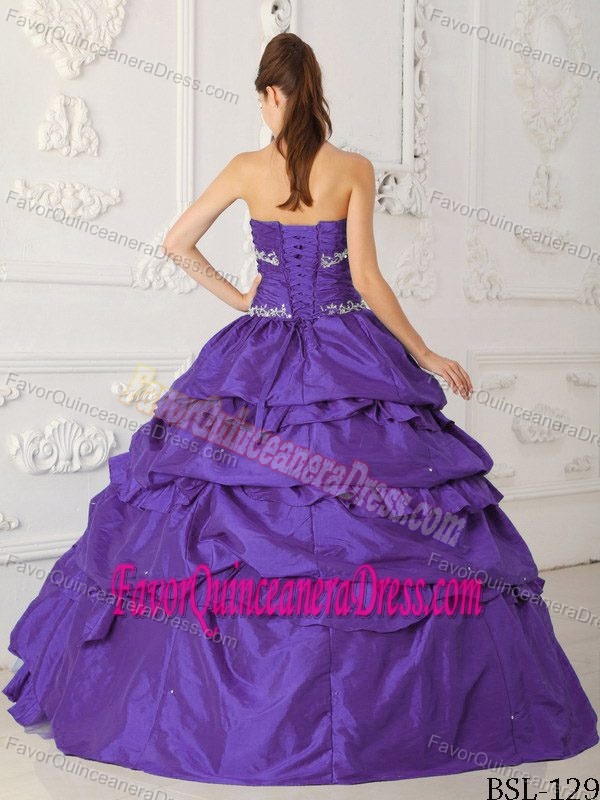 Taffeta and Tulle Appliques Beaded Lavender Dresses for Quince with Sweetheart