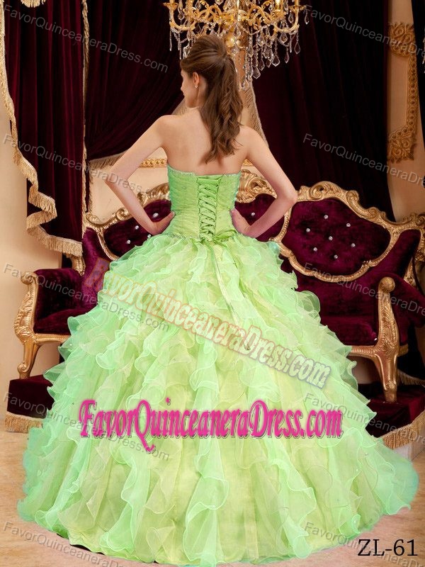 Yellow Green Beaded Ball Gown Sweetheart Floor-length Quince Dresses in Organza